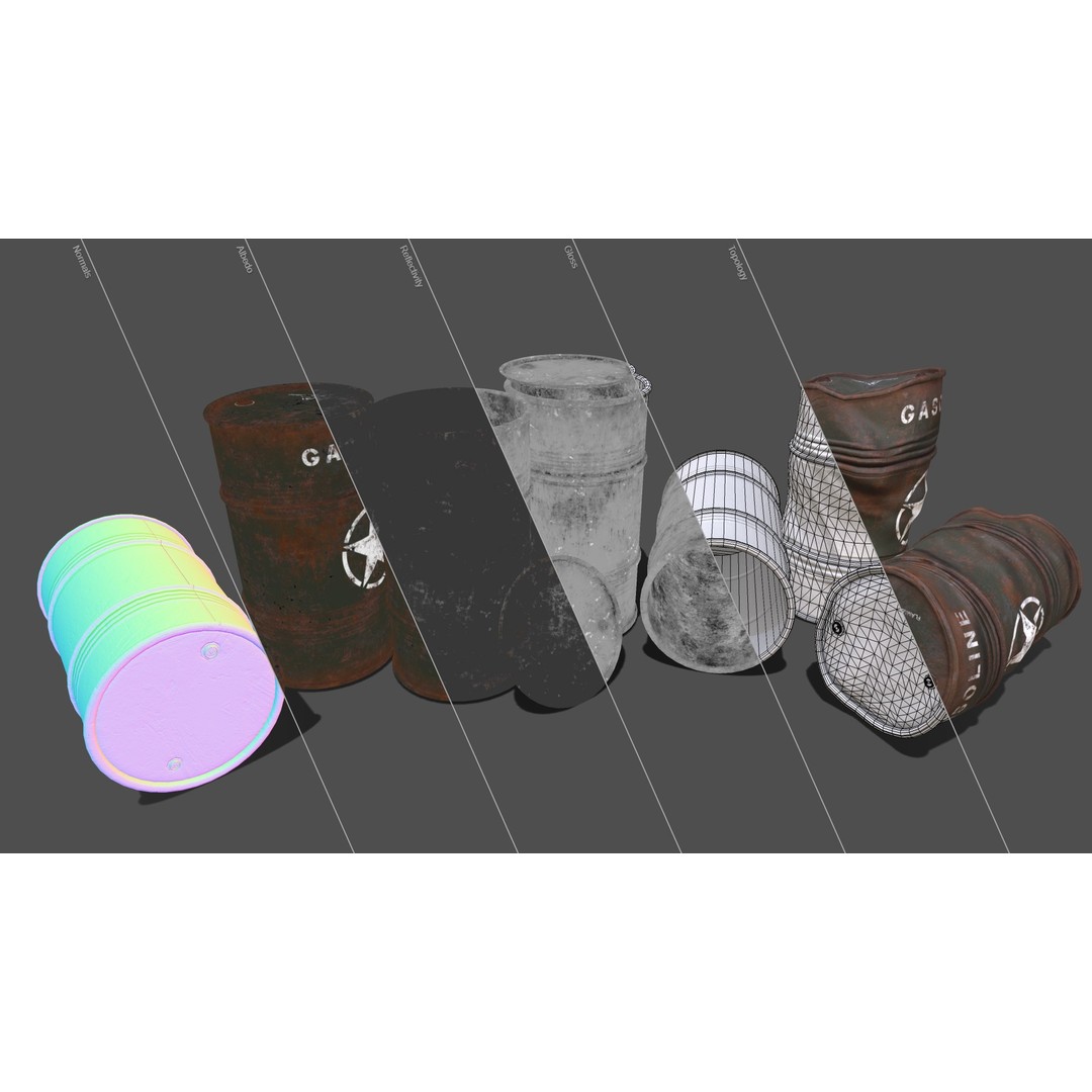 Military Barrels 3D Model – Low Poly Game Asset, FBX, PBR Textures