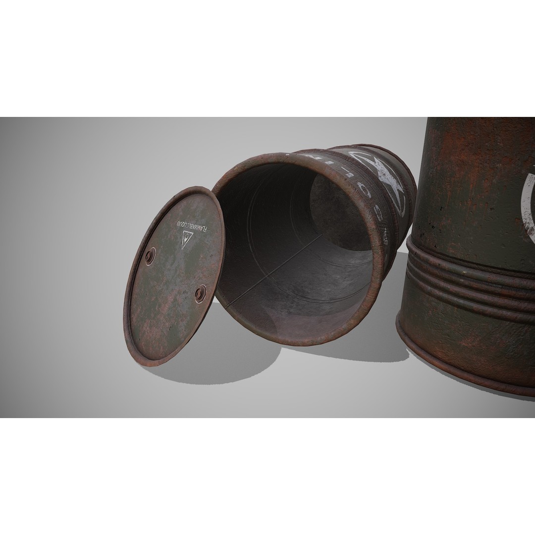 Military Barrels 3D Model – Low Poly Game Asset, FBX, PBR Textures - View 5