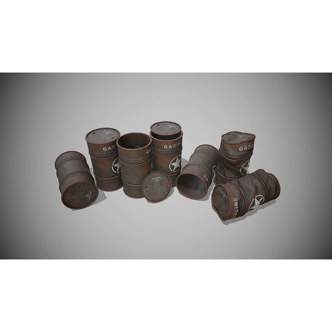 Military Barrels 3D Model – Low Poly Game Asset, FBX, PBR Textures - View 6