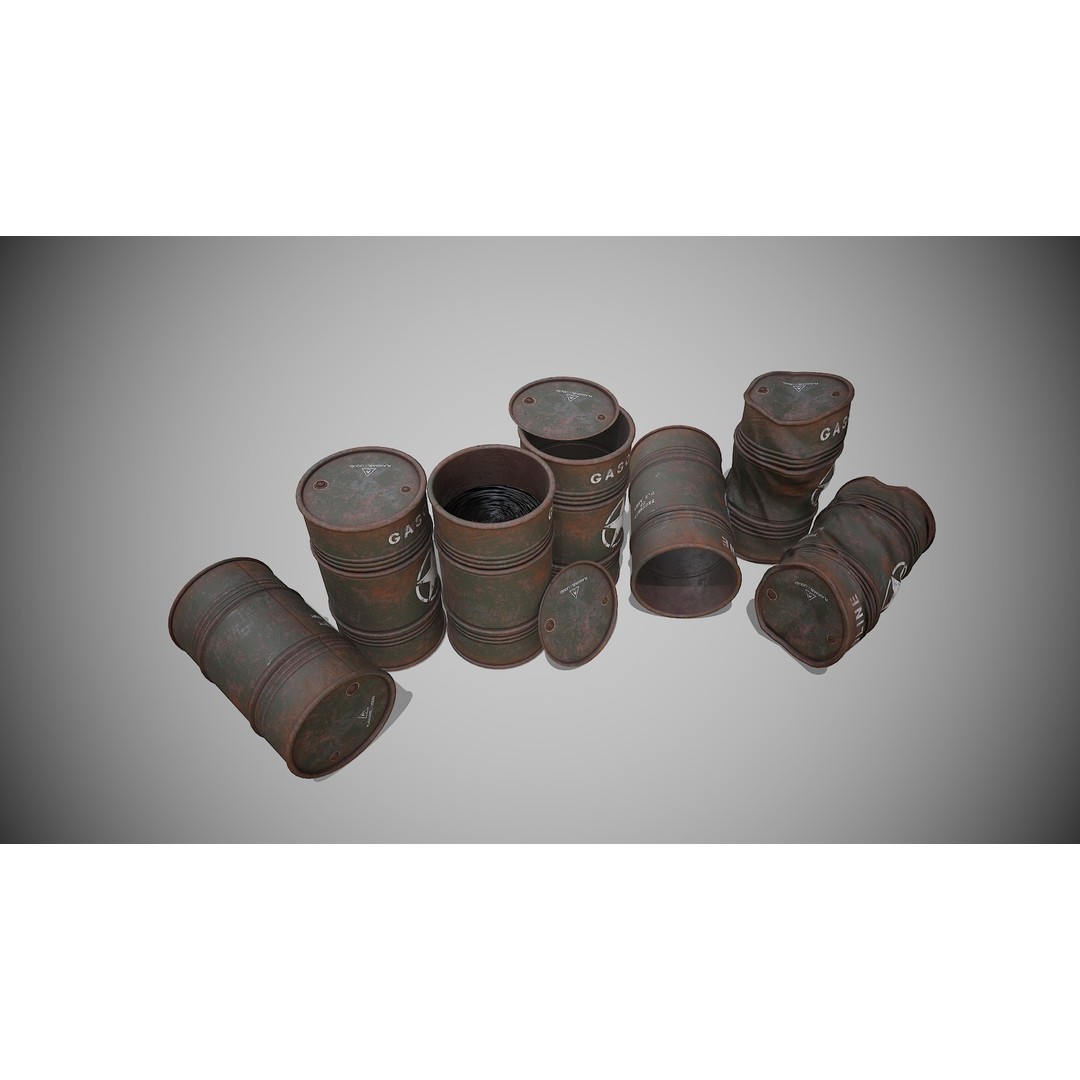 Military Barrels 3D Model – Low Poly Game Asset, FBX, PBR Textures - View 8
