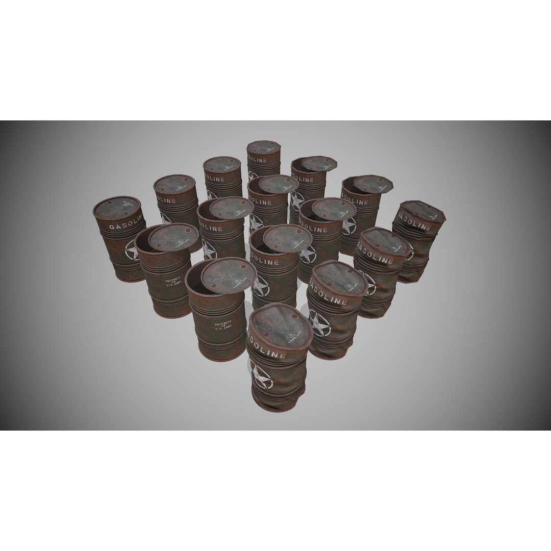Military Barrels 3D Model – Low Poly Game Asset, FBX, PBR Textures - View 9