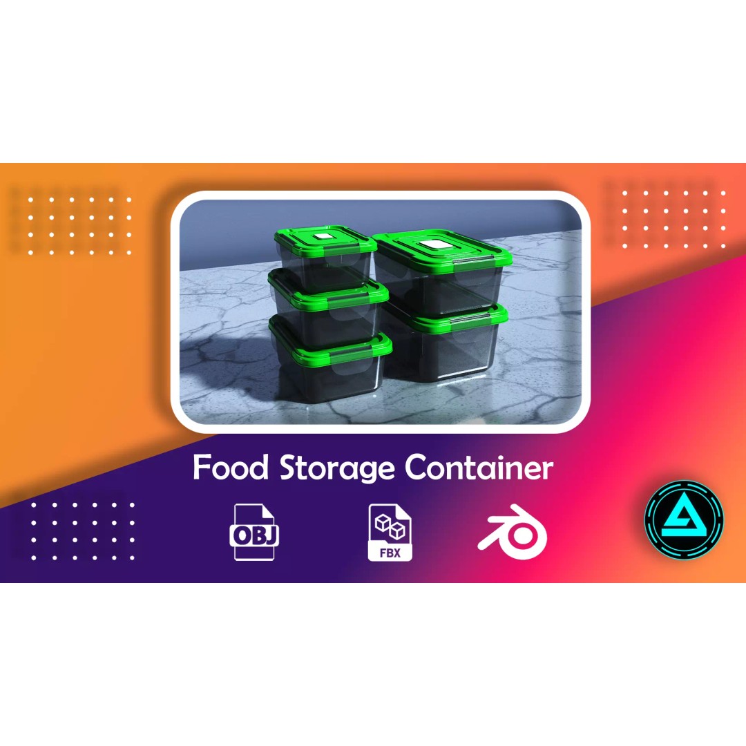 Food Storage Container 3D Model – Low Poly PBR Kitchenware, FBX, OBJ - View 2