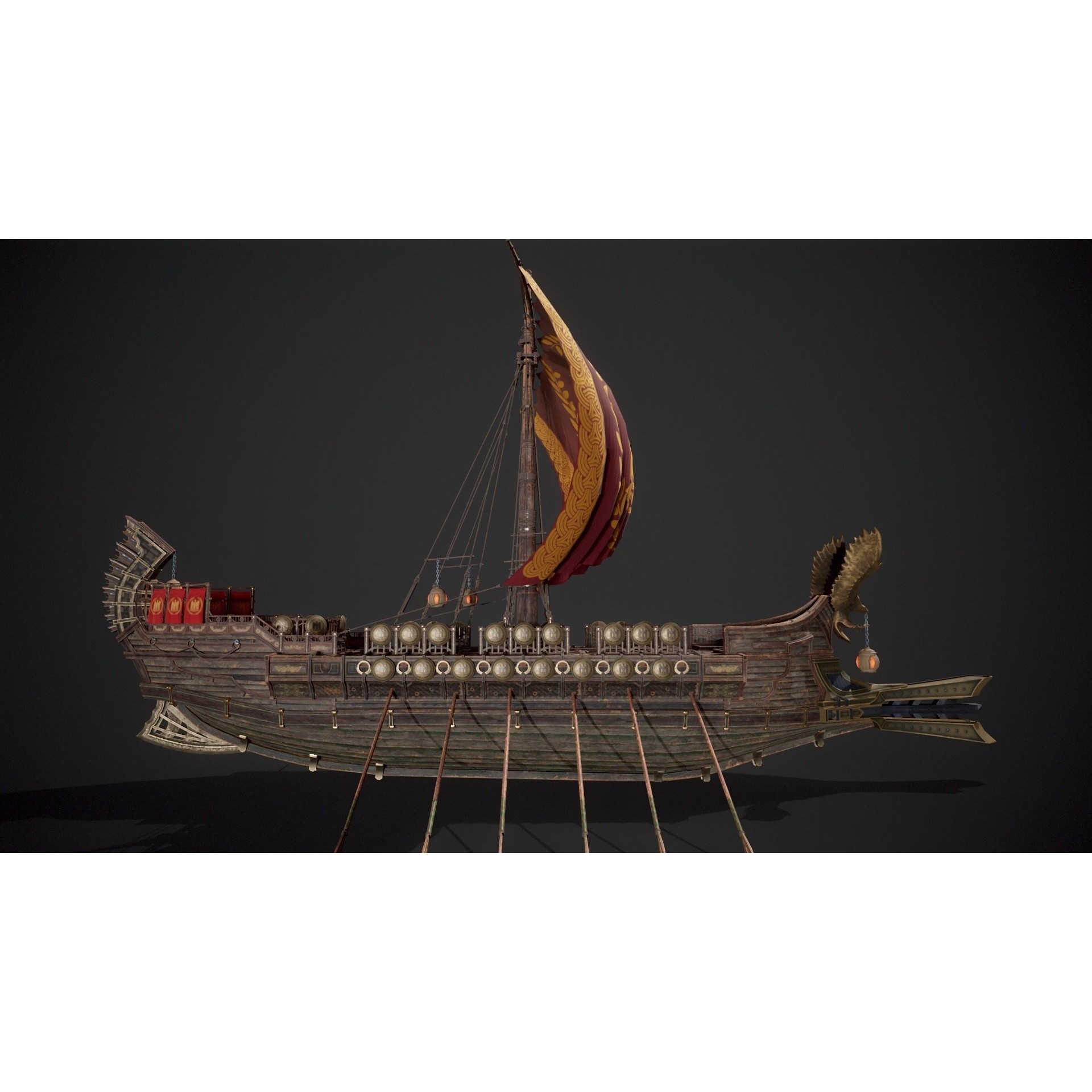 Trireme - Low-Poly Game-Ready 3D Model - View 8
