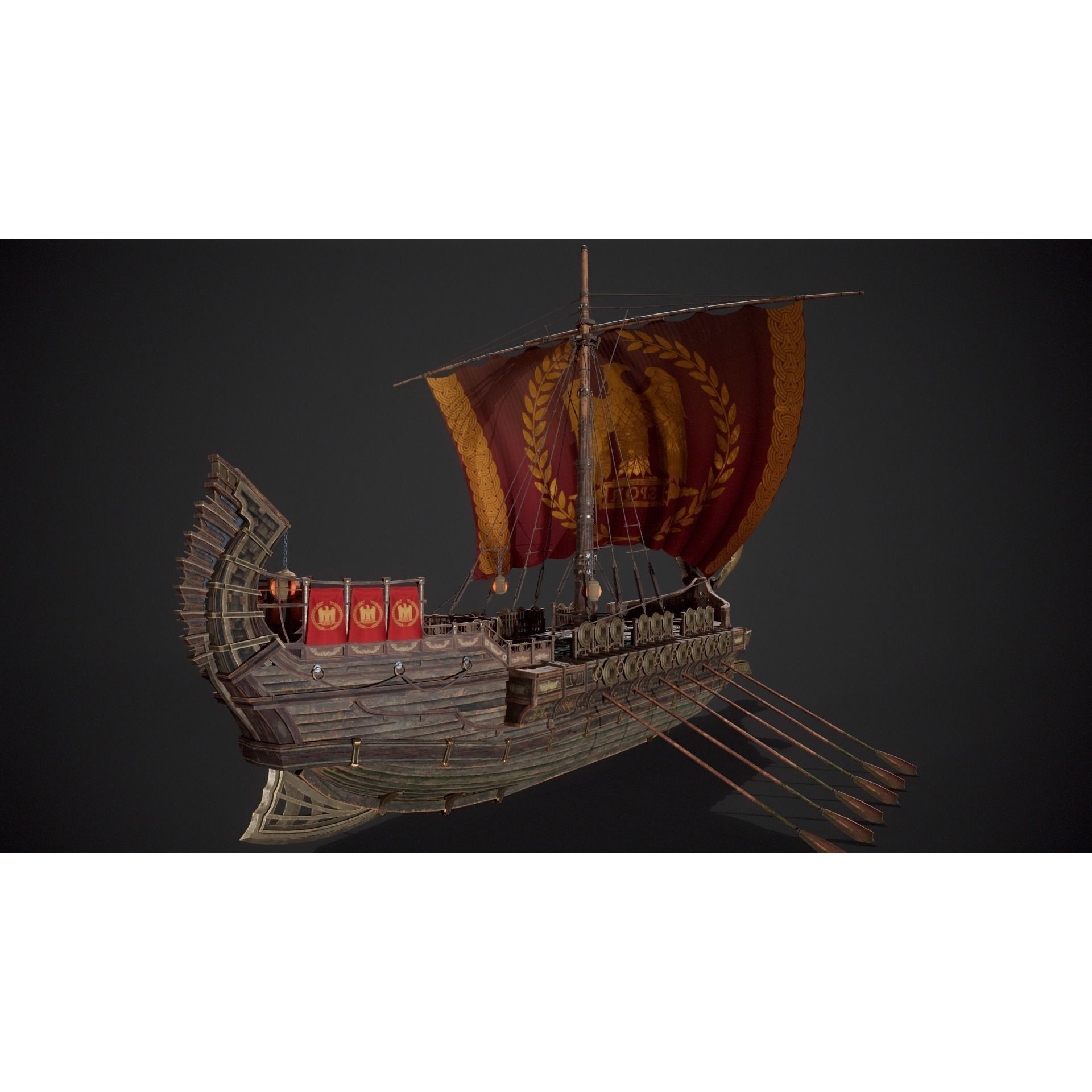 Trireme - Low-Poly Game-Ready 3D Model - View 9
