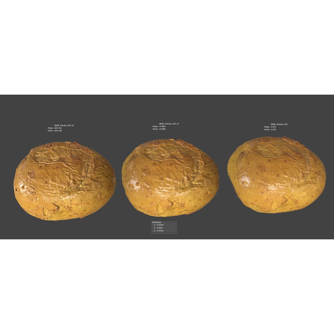 Photorealistic Potato 3D Model – High Poly PBR Asset, FBX, OBJ - View 7