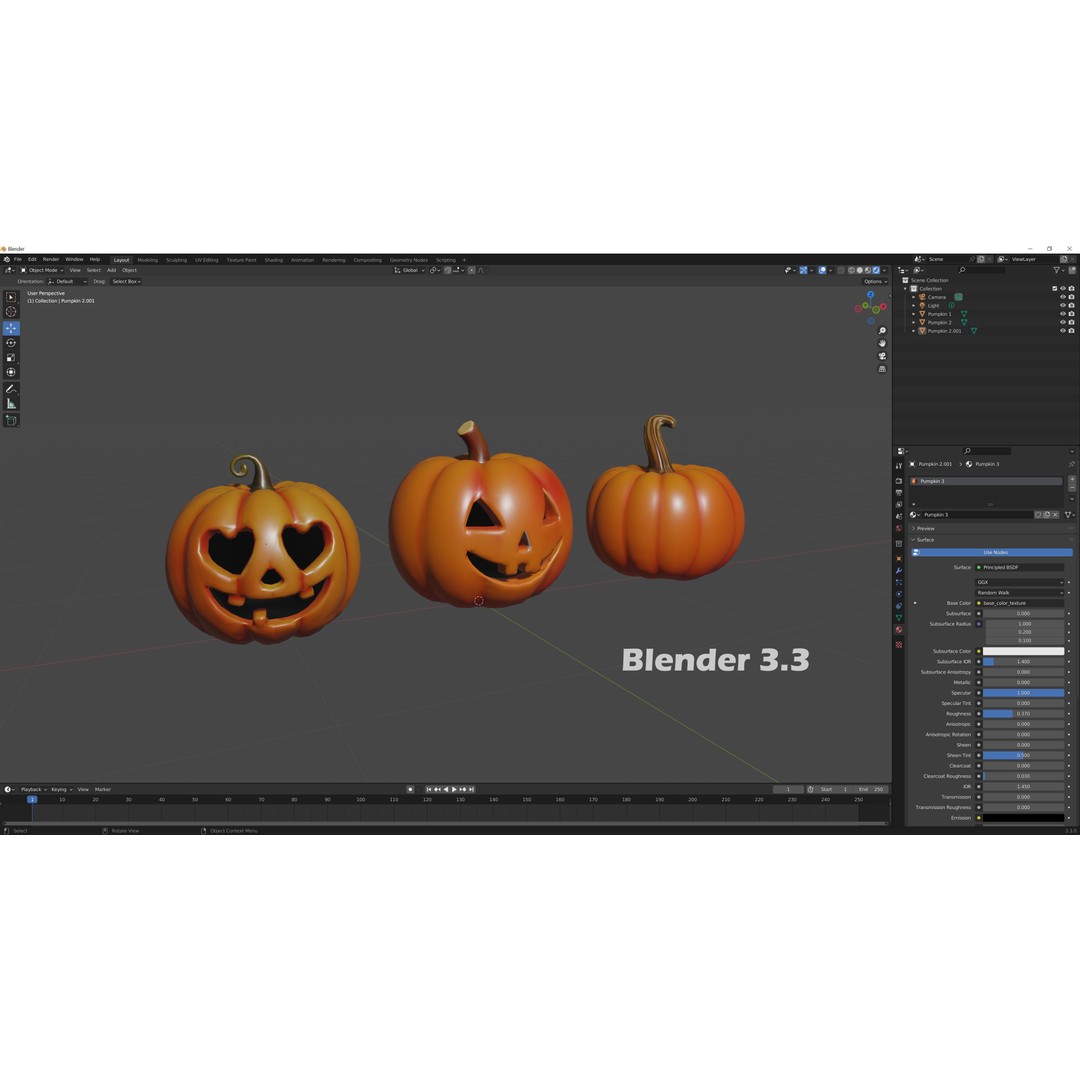 Halloween Pumpkins 3D Model – Low Poly Game Asset, FBX, OBJ, Blender