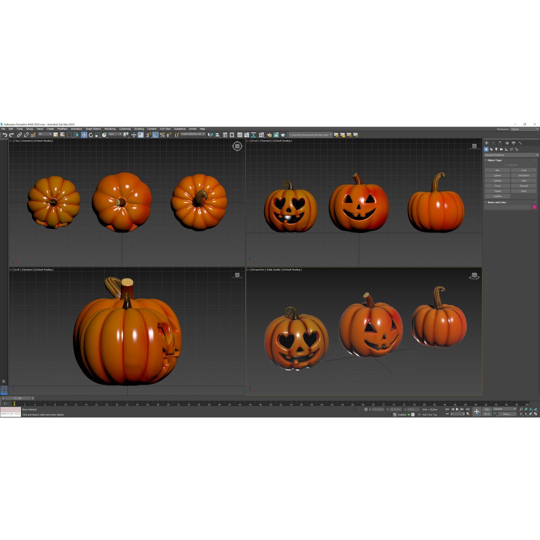 Halloween Pumpkins 3D Model – Low Poly Game Asset, FBX, OBJ, Blender - View 11