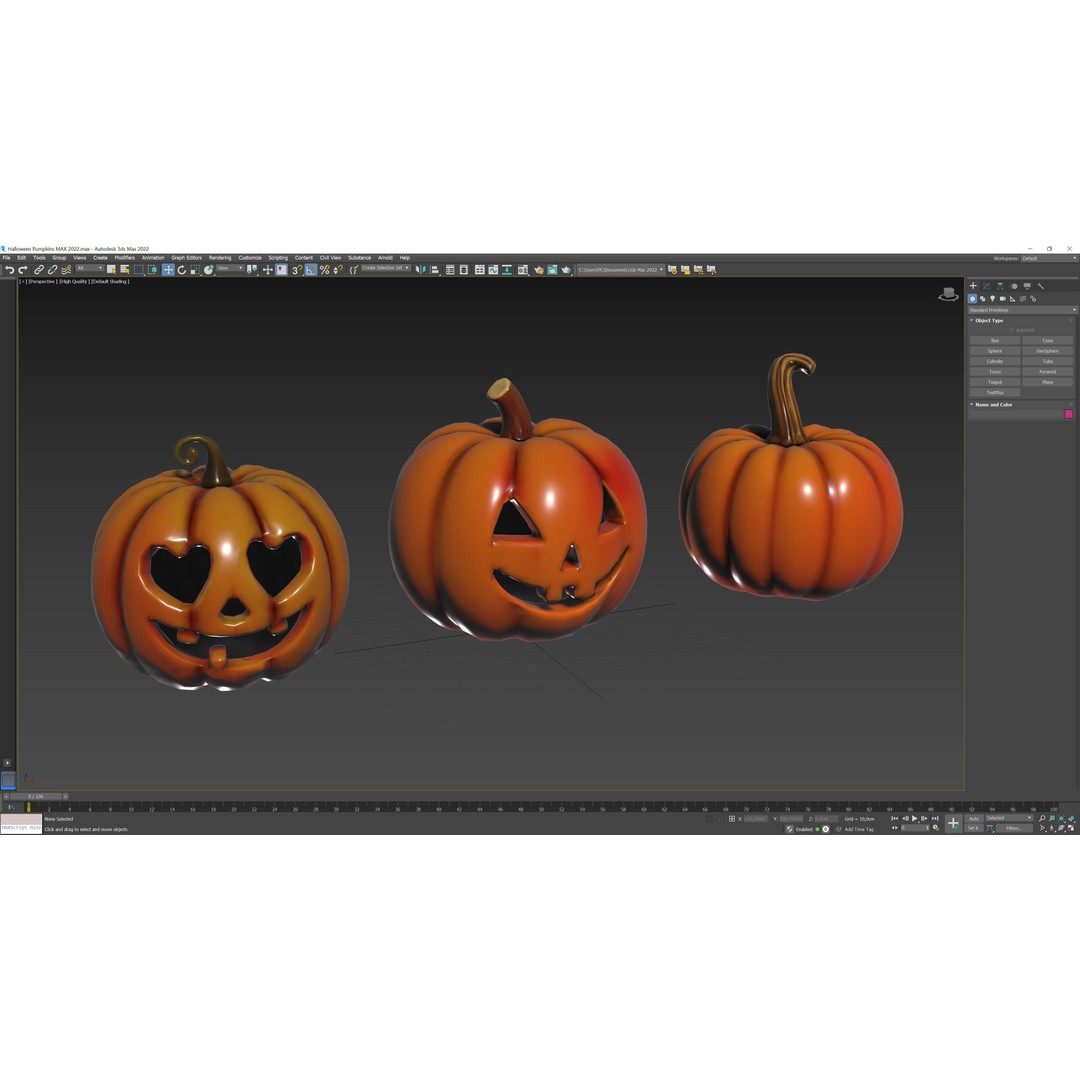 Halloween Pumpkins 3D Model – Low Poly Game Asset, FBX, OBJ, Blender - View 12