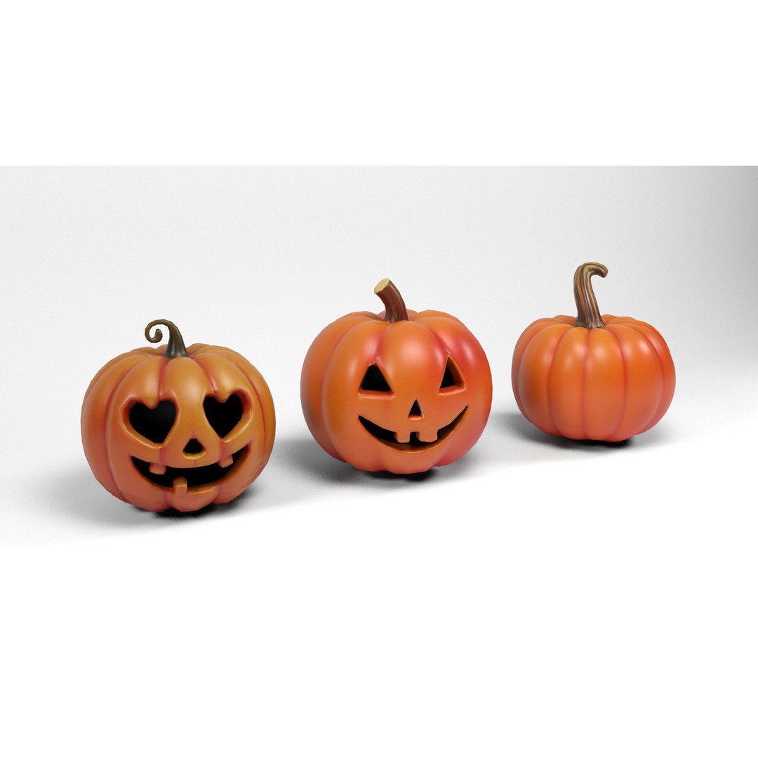 Halloween Pumpkins 3D Model – Low Poly Game Asset, FBX, OBJ, Blender - View 3