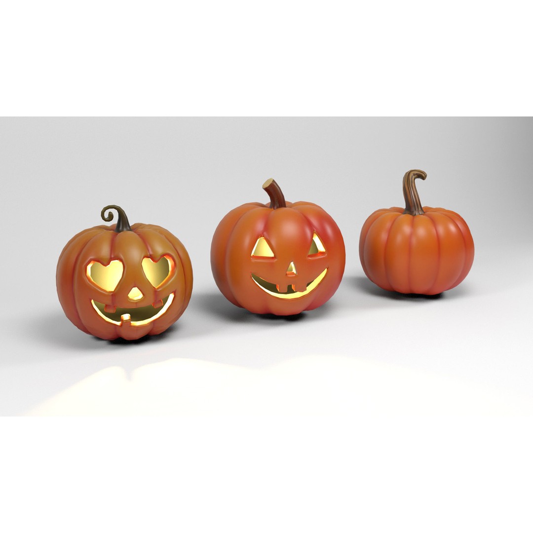 Halloween Pumpkins 3D Model – Low Poly Game Asset, FBX, OBJ, Blender - View 4