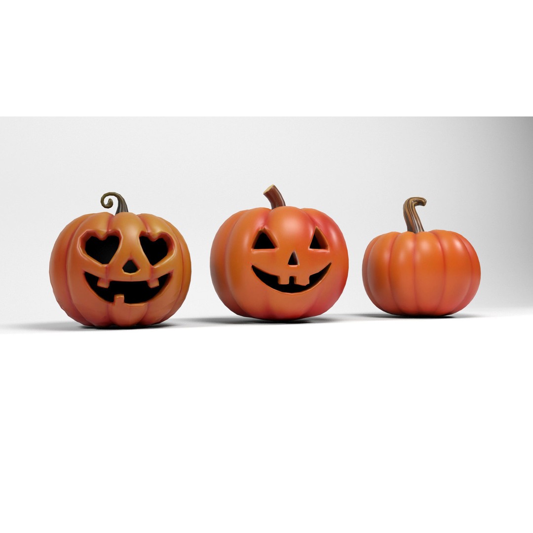 Halloween Pumpkins 3D Model – Low Poly Game Asset, FBX, OBJ, Blender - View 7