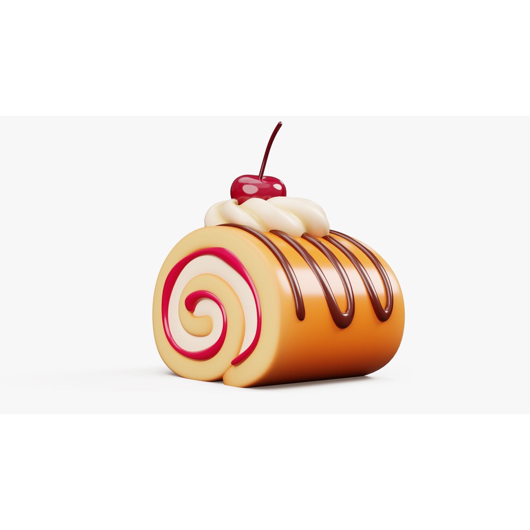 Stylized Cake Roll 3D Model – Dessert Asset with PBR Textures, FBX - View 3