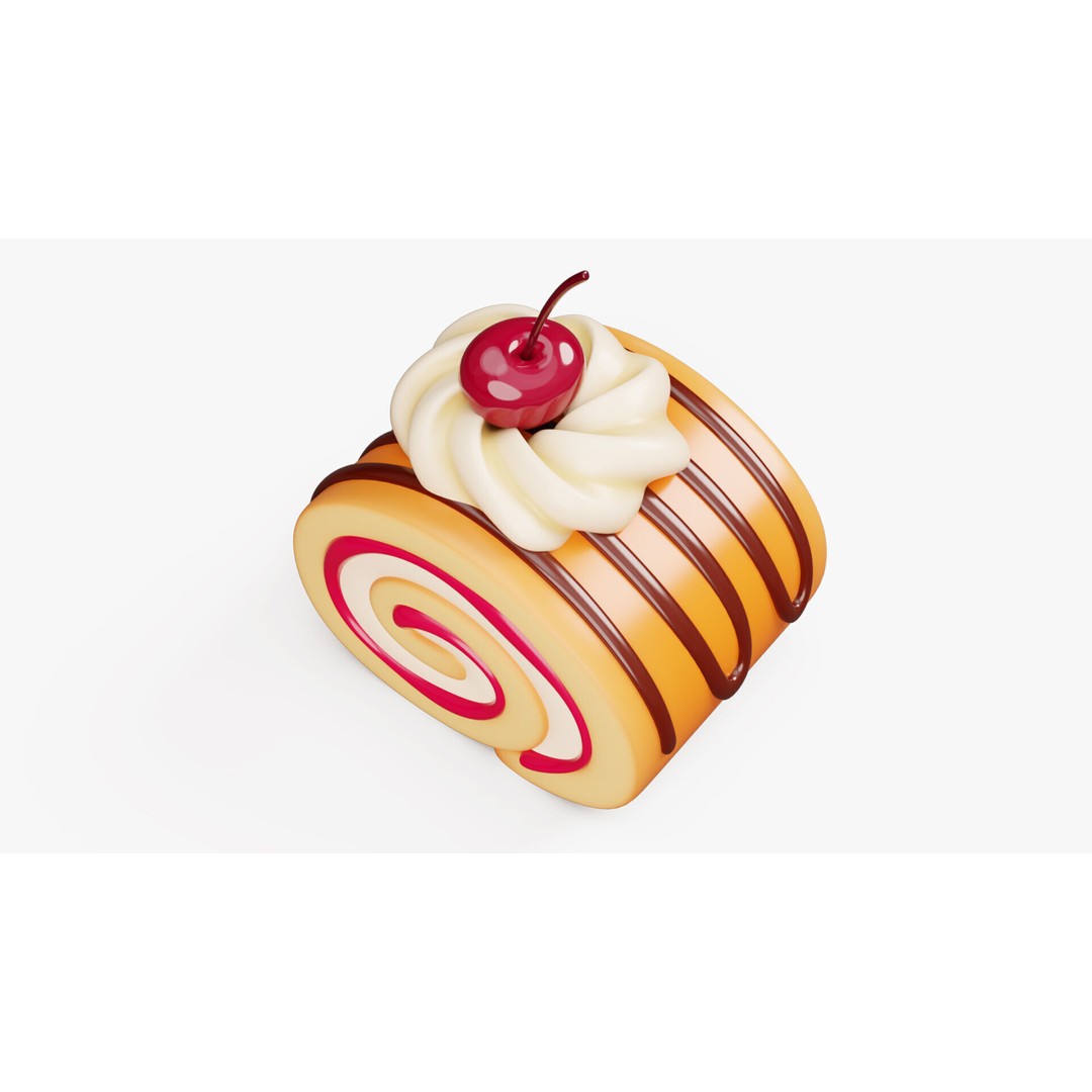 Stylized Cake Roll 3D Model – Dessert Asset with PBR Textures, FBX - View 4