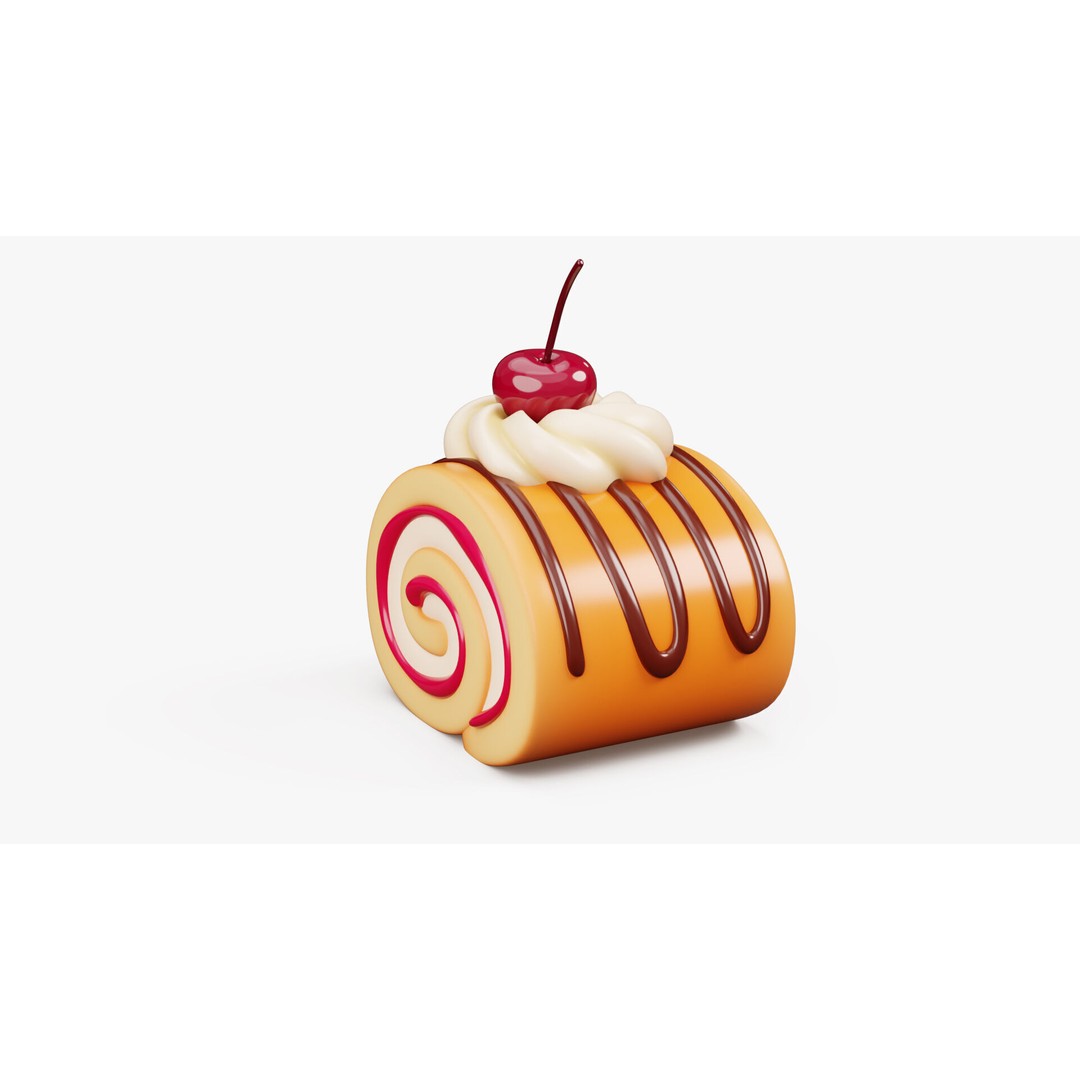 Stylized Cake Roll 3D Model – Dessert Asset with PBR Textures, FBX - View 5