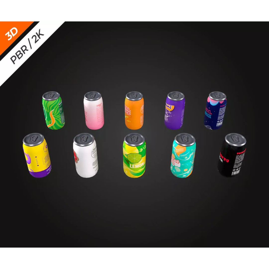 Soda Cans 3D Model – Low Poly Game Asset, PBR Textures, FBX - View 10