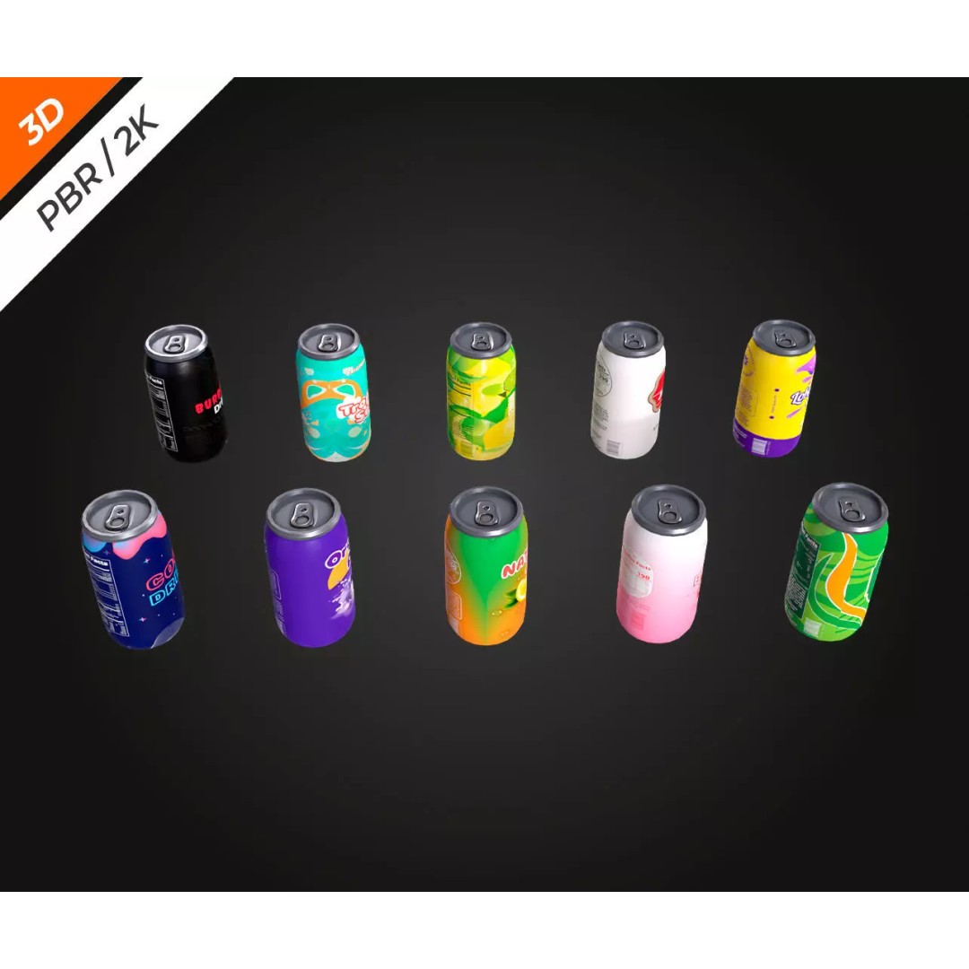 Soda Cans 3D Model – Low Poly Game Asset, PBR Textures, FBX - View 11