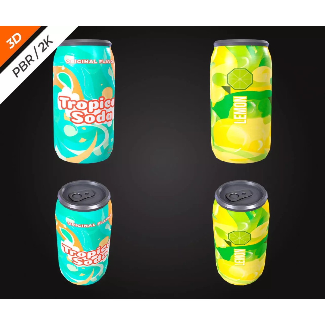Soda Cans 3D Model – Low Poly Game Asset, PBR Textures, FBX - View 4