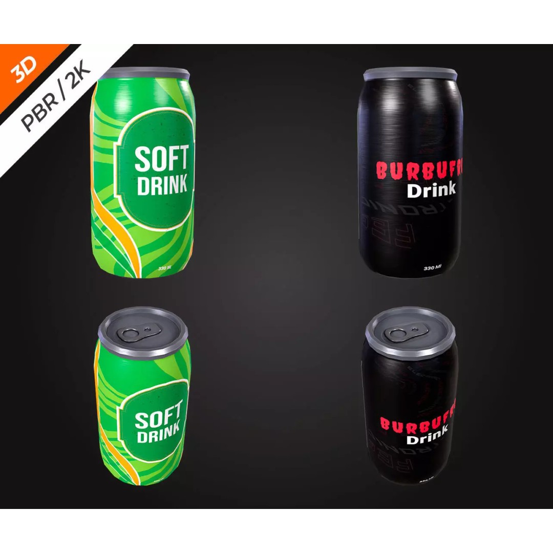Soda Cans 3D Model – Low Poly Game Asset, PBR Textures, FBX - View 5