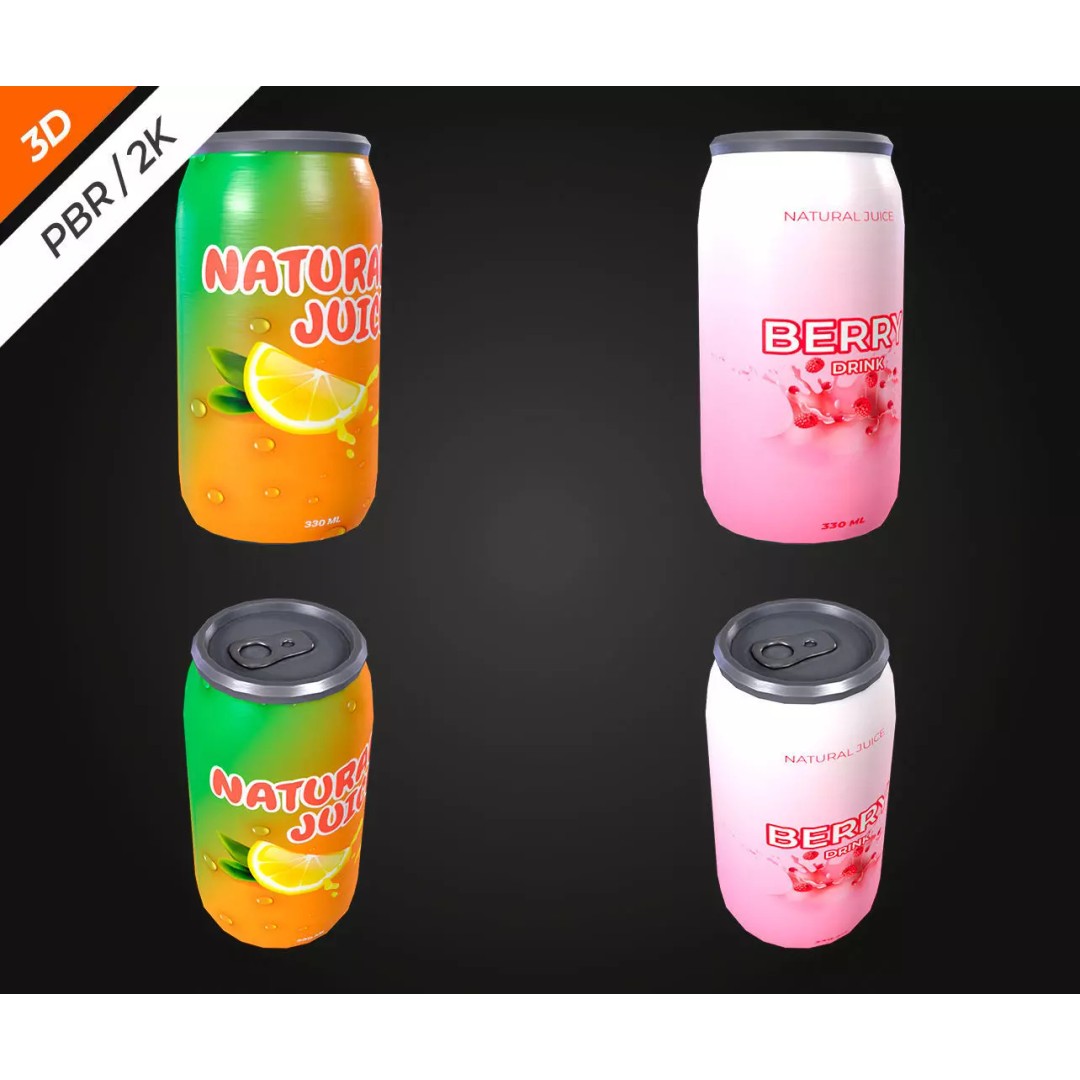 Soda Cans 3D Model – Low Poly Game Asset, PBR Textures, FBX - View 6