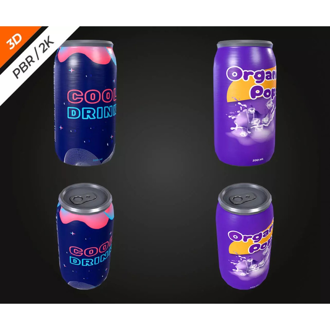 Soda Cans 3D Model – Low Poly Game Asset, PBR Textures, FBX - View 7