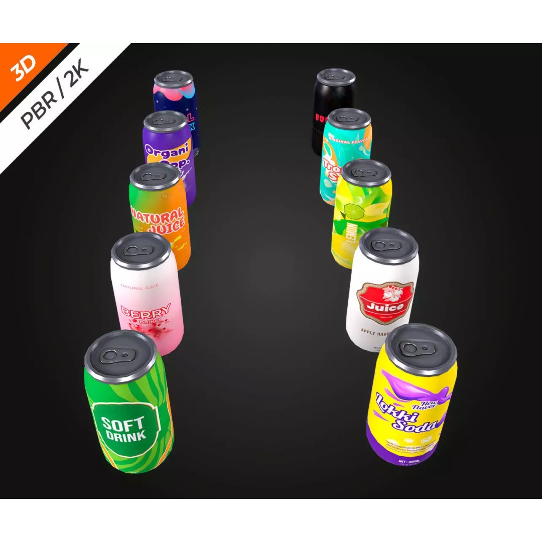 Soda Cans 3D Model – Low Poly Game Asset, PBR Textures, FBX - View 8