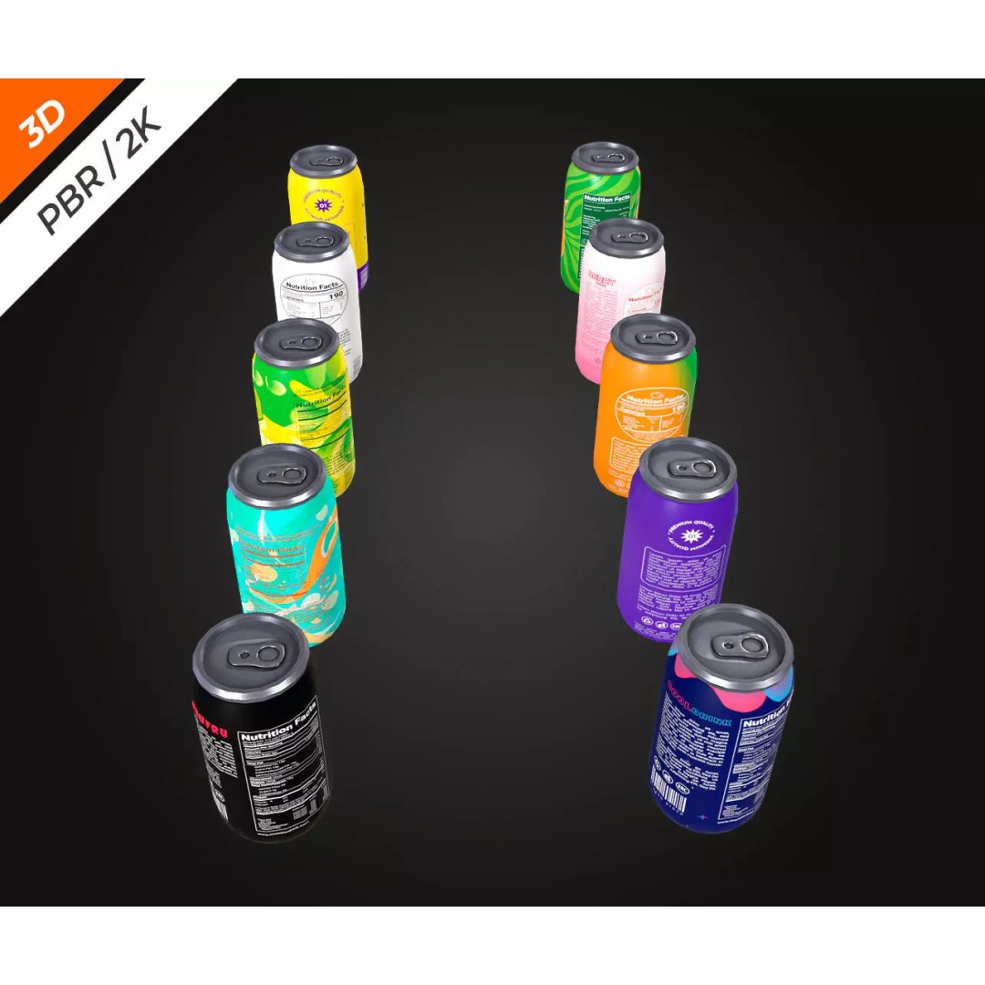 Soda Cans 3D Model – Low Poly Game Asset, PBR Textures, FBX - View 9