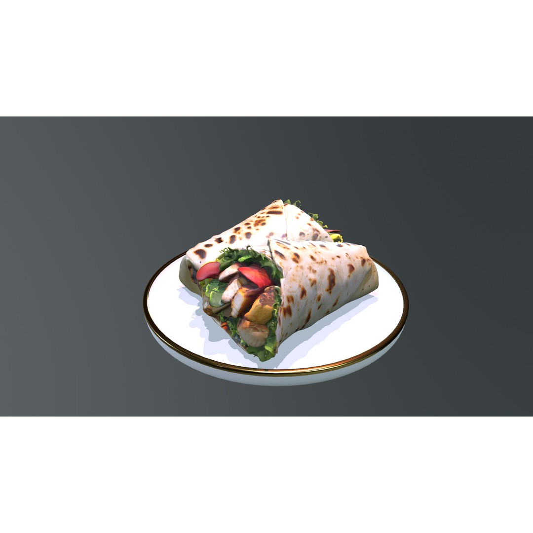 Shawarma Burrito Grilled Kebab 3D Model – Low Poly PBR Food Asset, FBX, OBJ