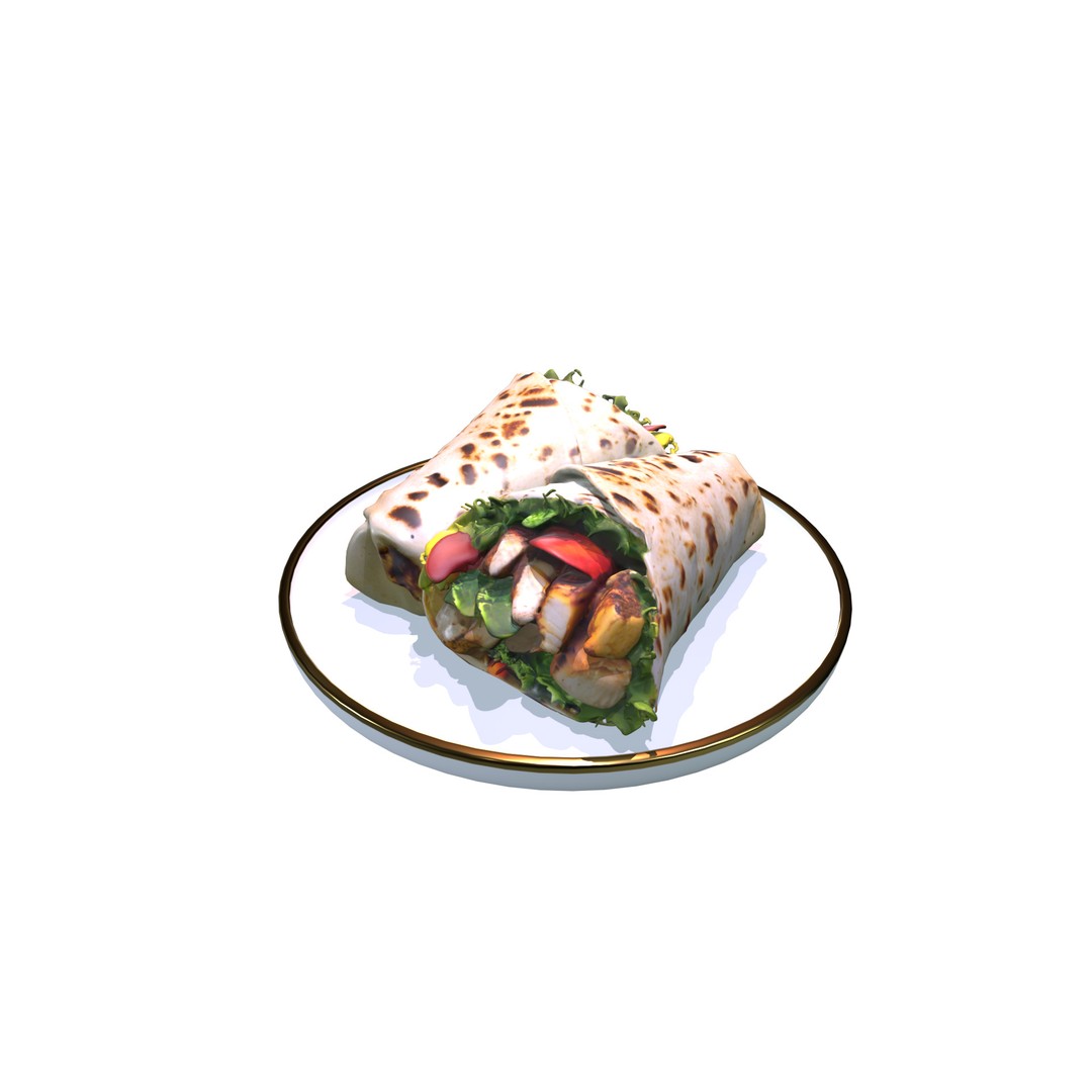 Shawarma Burrito Grilled Kebab 3D Model – Low Poly PBR Food Asset, FBX, OBJ - View 10