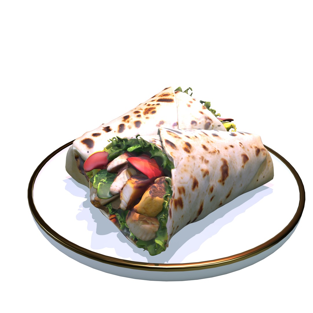 Shawarma Burrito Grilled Kebab 3D Model – Low Poly PBR Food Asset, FBX, OBJ - View 11