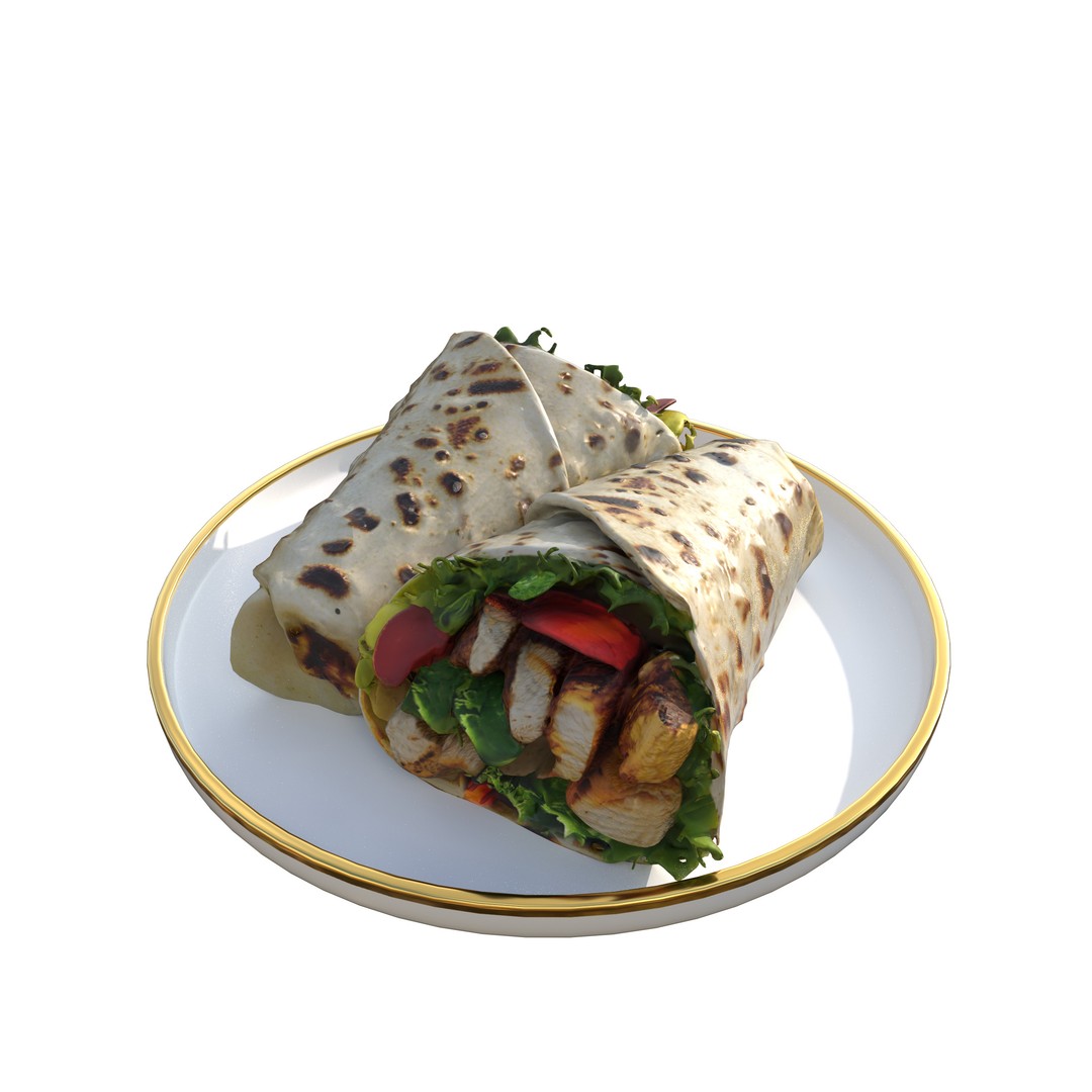 Shawarma Burrito Grilled Kebab 3D Model – Low Poly PBR Food Asset, FBX, OBJ - View 12