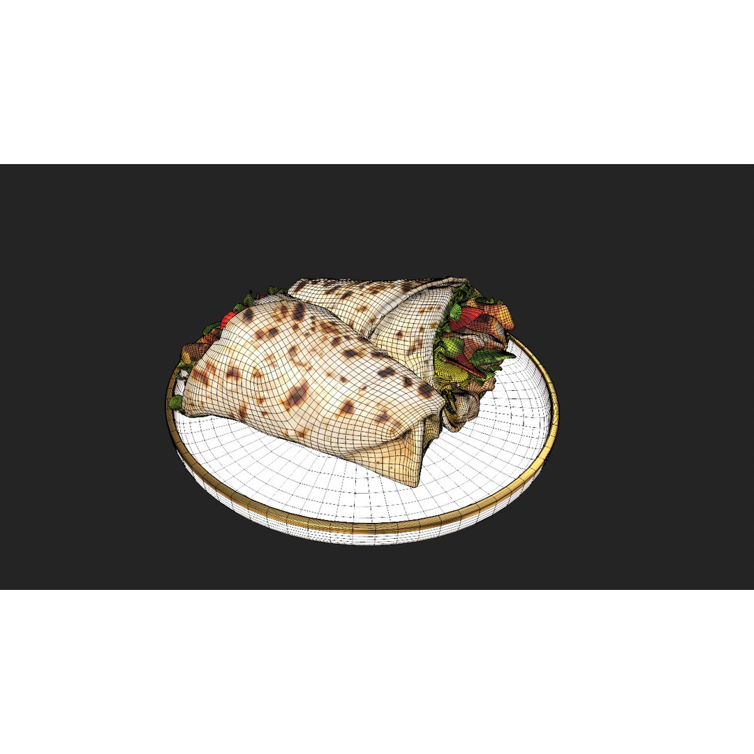 Shawarma Burrito Grilled Kebab 3D Model – Low Poly PBR Food Asset, FBX, OBJ - View 13