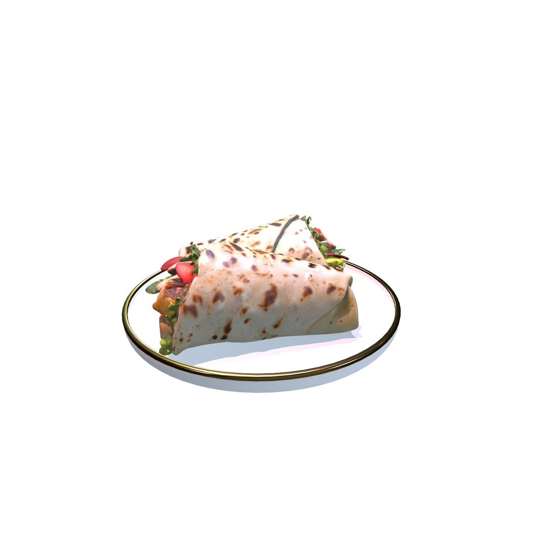 Shawarma Burrito Grilled Kebab 3D Model – Low Poly PBR Food Asset, FBX, OBJ - View 15