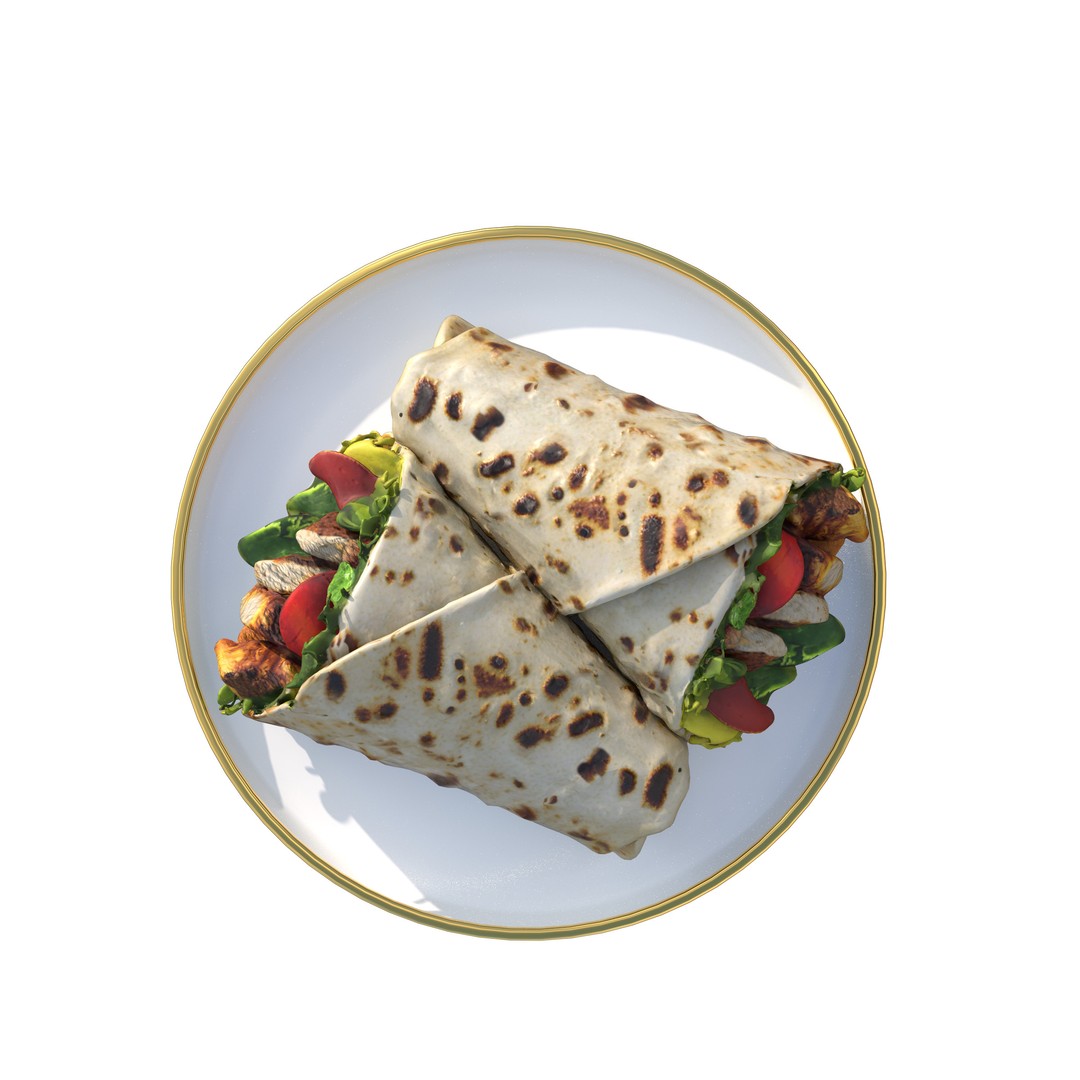 Shawarma Burrito Grilled Kebab 3D Model – Low Poly PBR Food Asset, FBX, OBJ - View 16