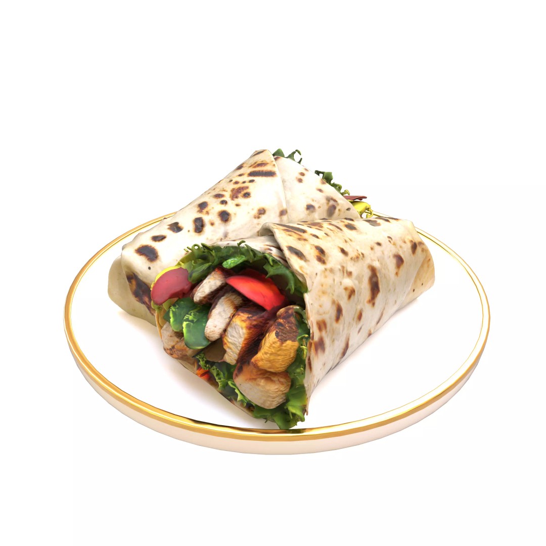 Shawarma Burrito Grilled Kebab 3D Model – Low Poly PBR Food Asset, FBX, OBJ - View 2