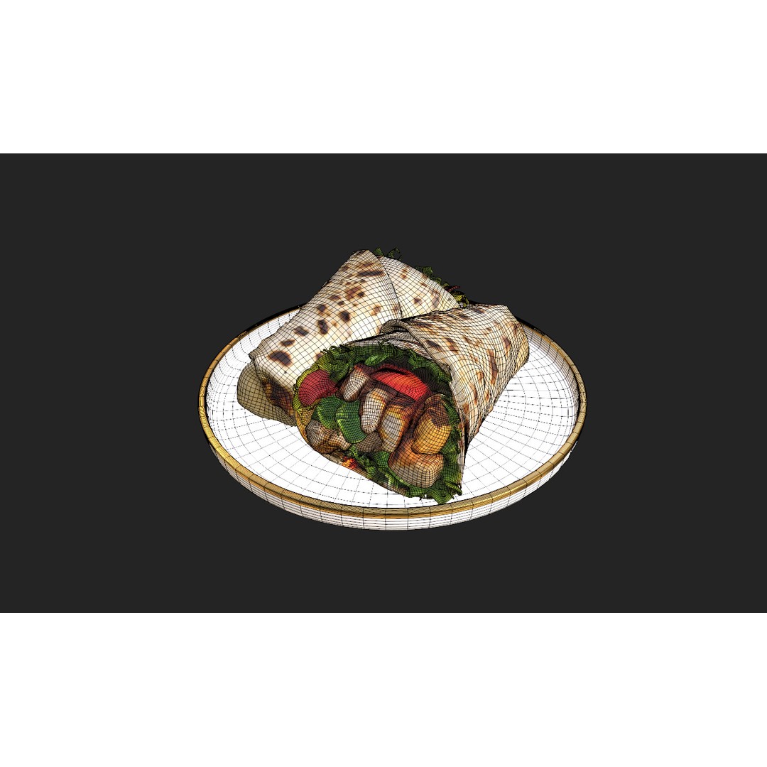 Shawarma Burrito Grilled Kebab 3D Model – Low Poly PBR Food Asset, FBX, OBJ - View 21