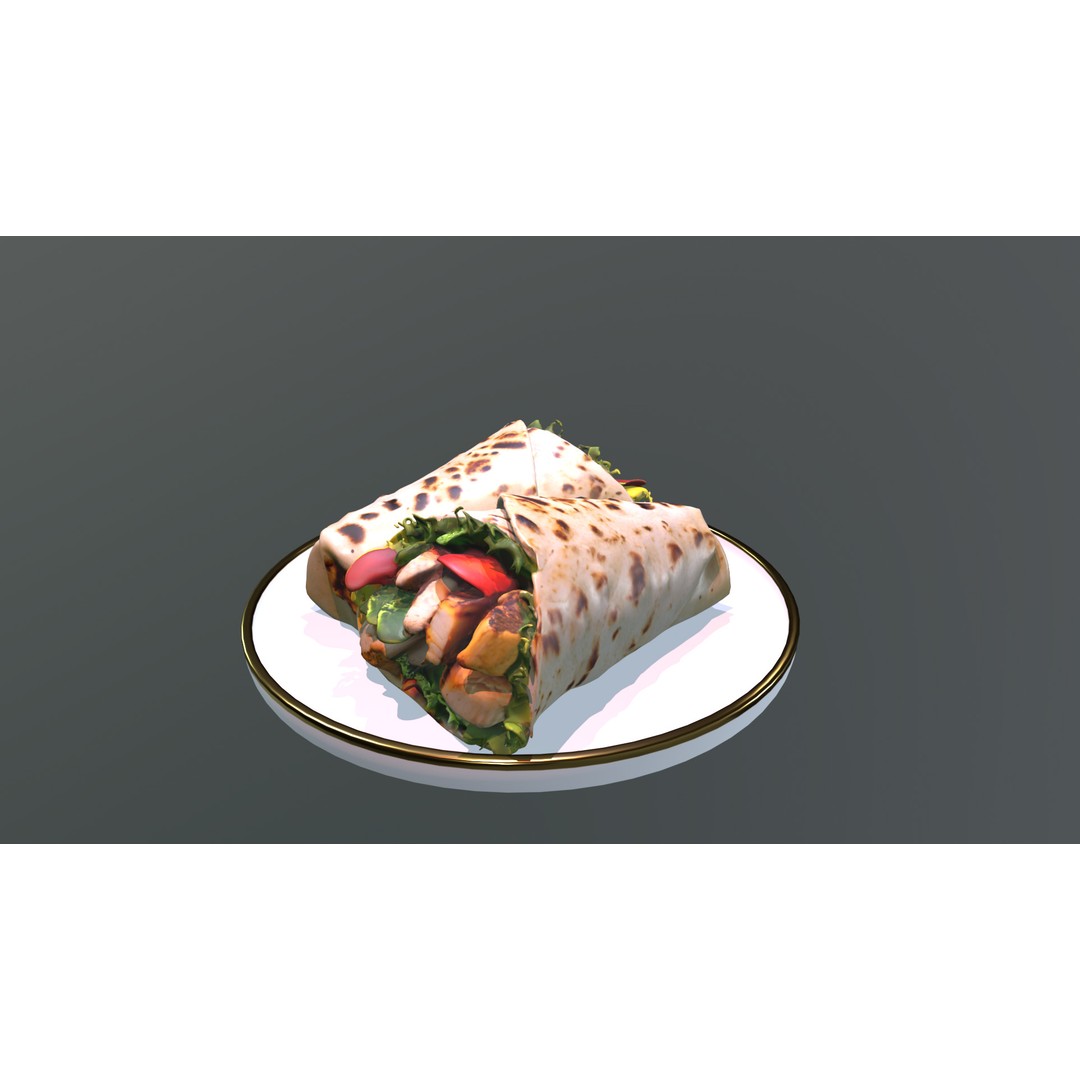 Shawarma Burrito Grilled Kebab 3D Model – Low Poly PBR Food Asset, FBX, OBJ - View 26