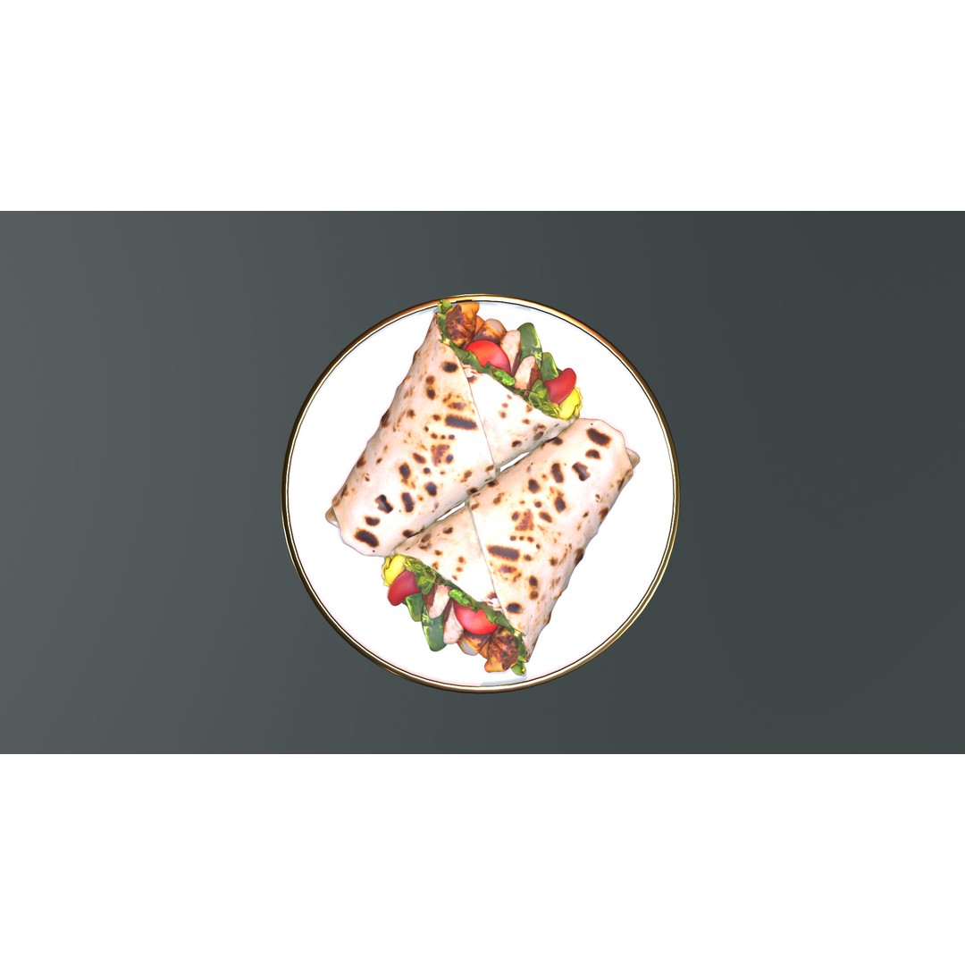 Shawarma Burrito Grilled Kebab 3D Model – Low Poly PBR Food Asset, FBX, OBJ - View 27