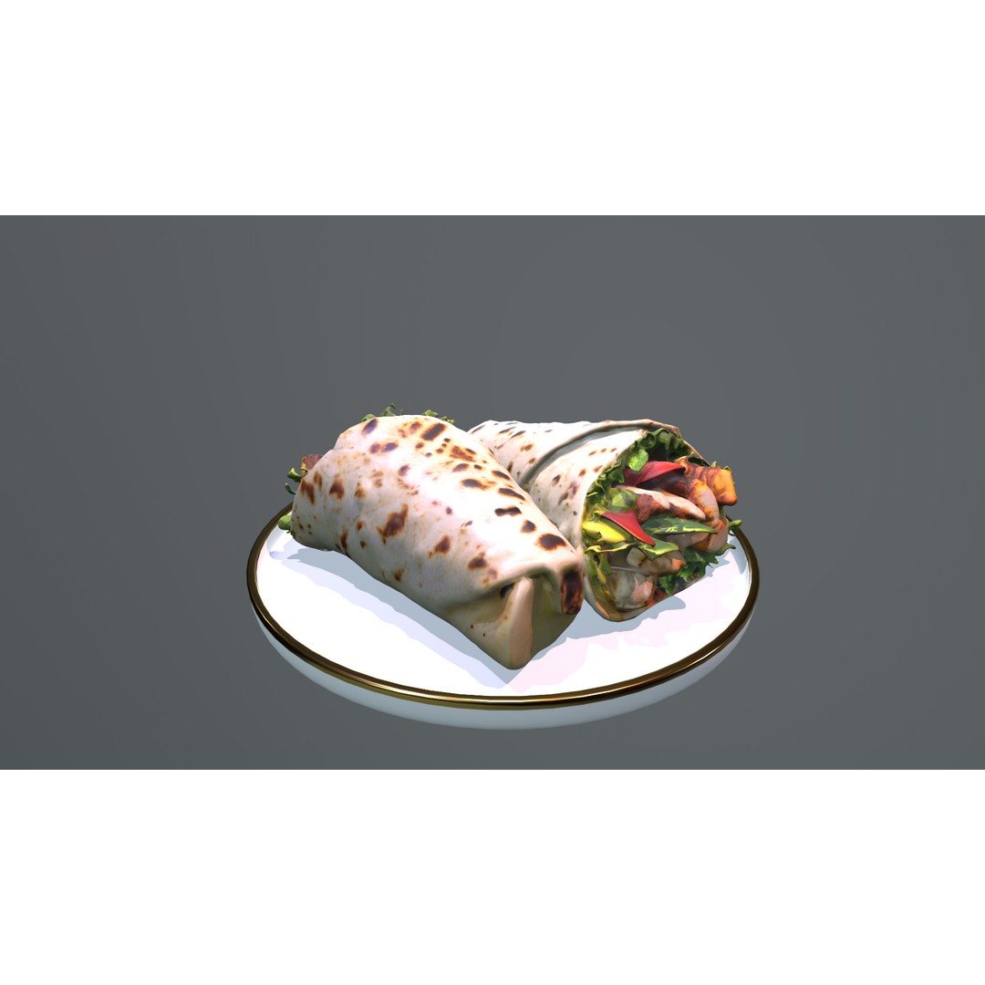 Shawarma Burrito Grilled Kebab 3D Model – Low Poly PBR Food Asset, FBX, OBJ - View 28