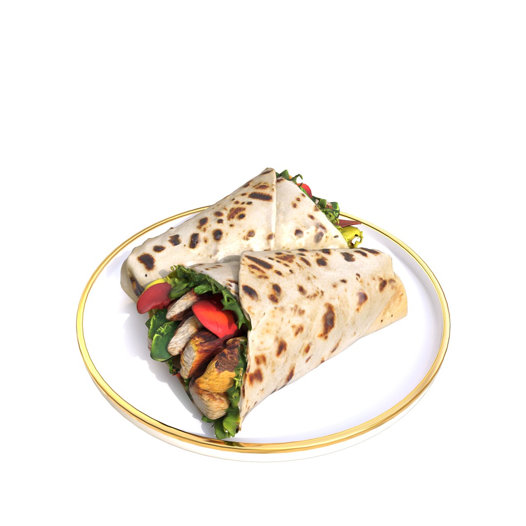 Shawarma Burrito Grilled Kebab 3D Model – Low Poly PBR Food Asset, FBX, OBJ - View 3