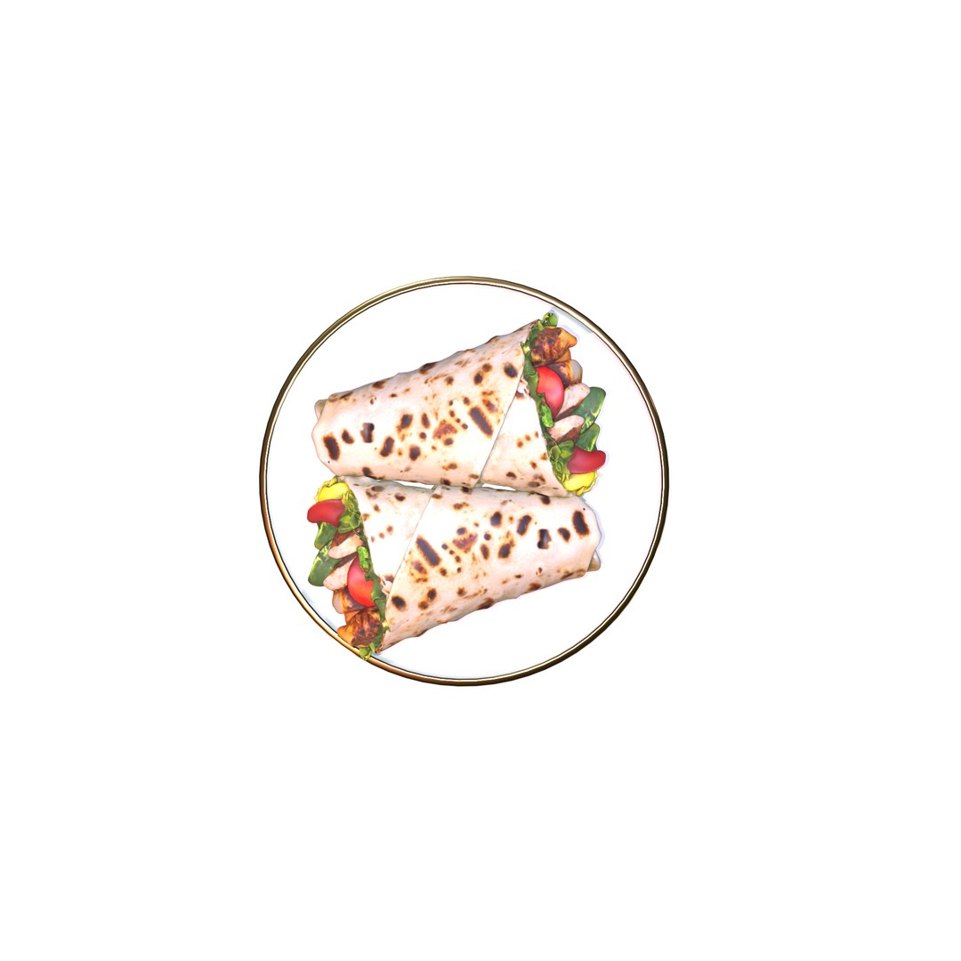 Shawarma Burrito Grilled Kebab 3D Model – Low Poly PBR Food Asset, FBX, OBJ - View 4