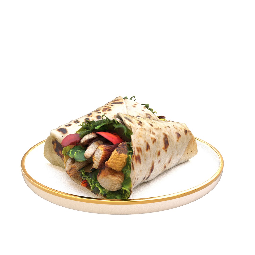 Shawarma Burrito Grilled Kebab 3D Model – Low Poly PBR Food Asset, FBX, OBJ - View 5