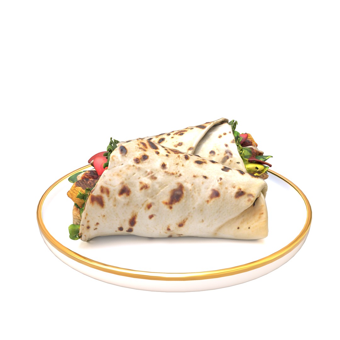 Shawarma Burrito Grilled Kebab 3D Model – Low Poly PBR Food Asset, FBX, OBJ - View 6