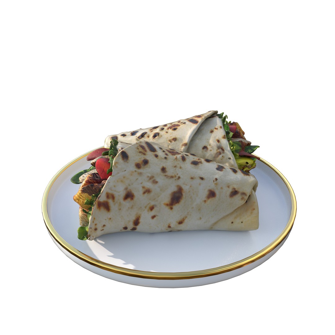 Shawarma Burrito Grilled Kebab 3D Model – Low Poly PBR Food Asset, FBX, OBJ - View 7