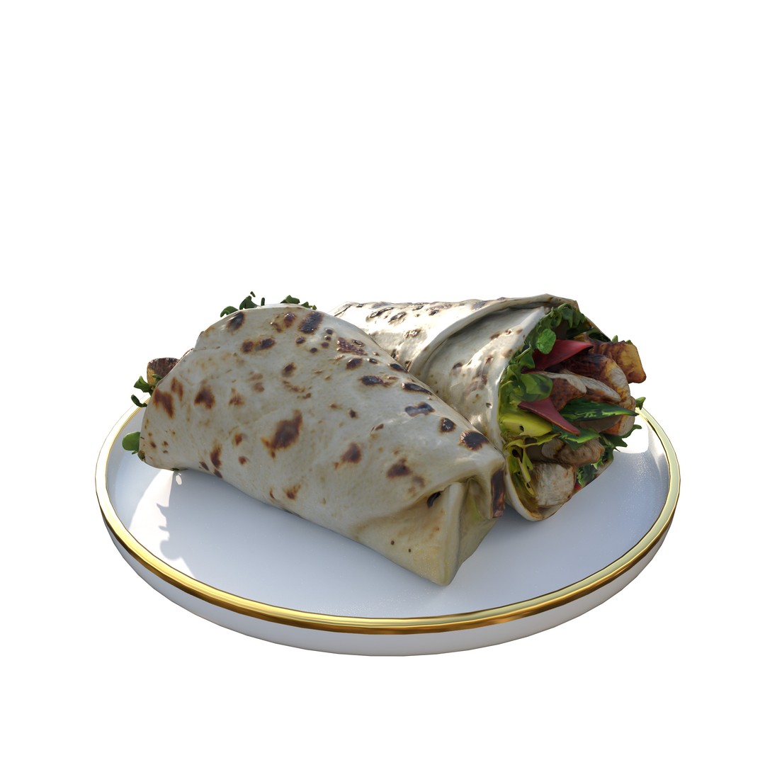 Shawarma Burrito Grilled Kebab 3D Model – Low Poly PBR Food Asset, FBX, OBJ - View 8