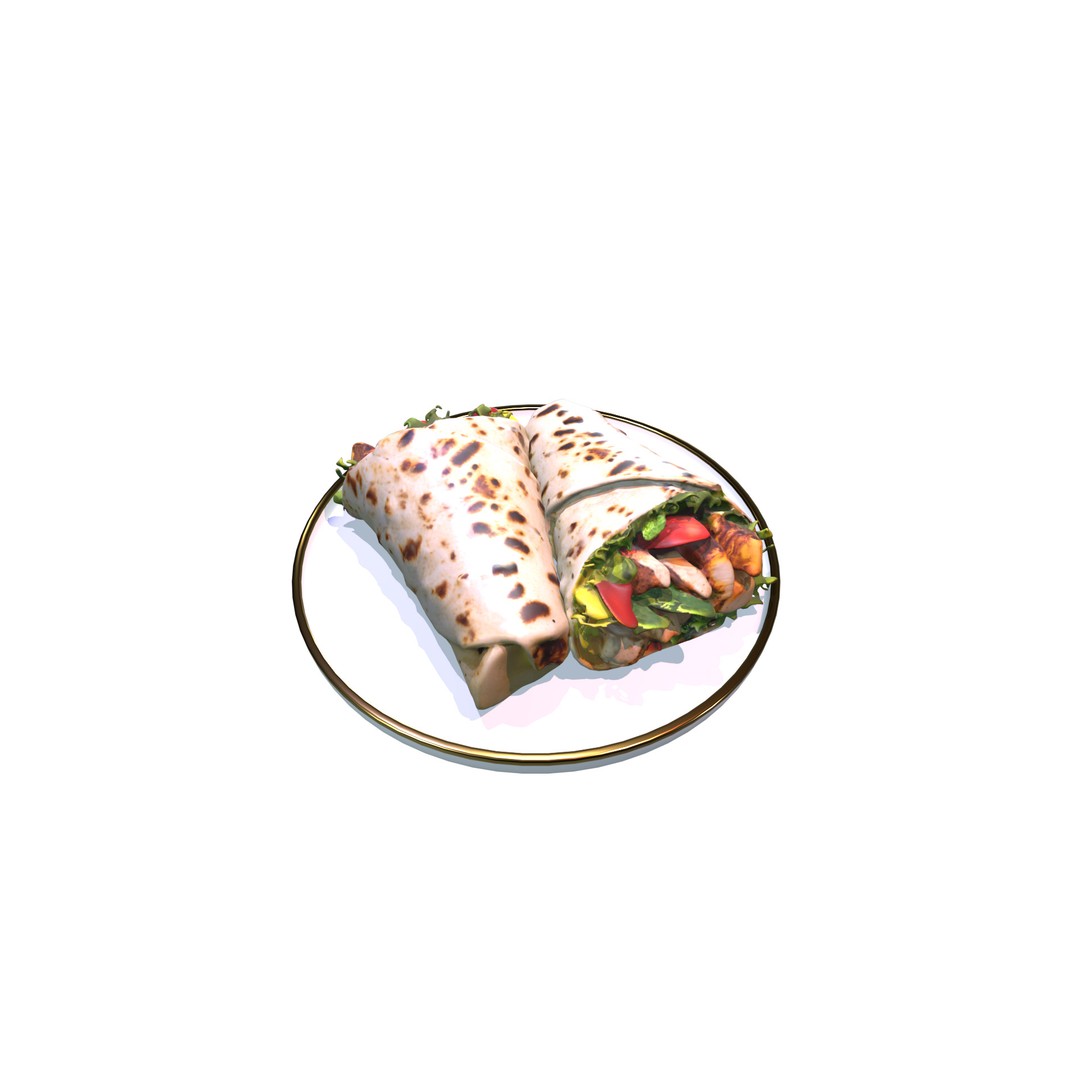 Shawarma Burrito Grilled Kebab 3D Model – Low Poly PBR Food Asset, FBX, OBJ - View 9