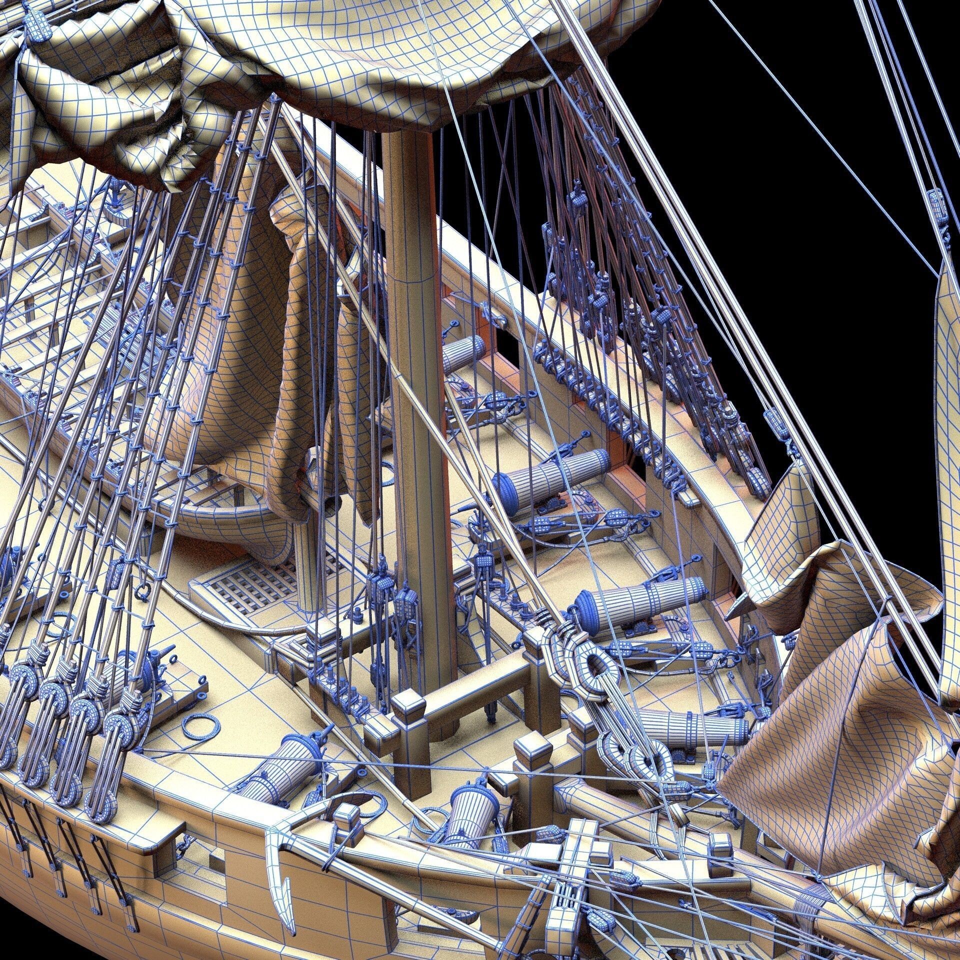 Brig Small Sail Ship - Low-Poly Game-Ready 3D Model