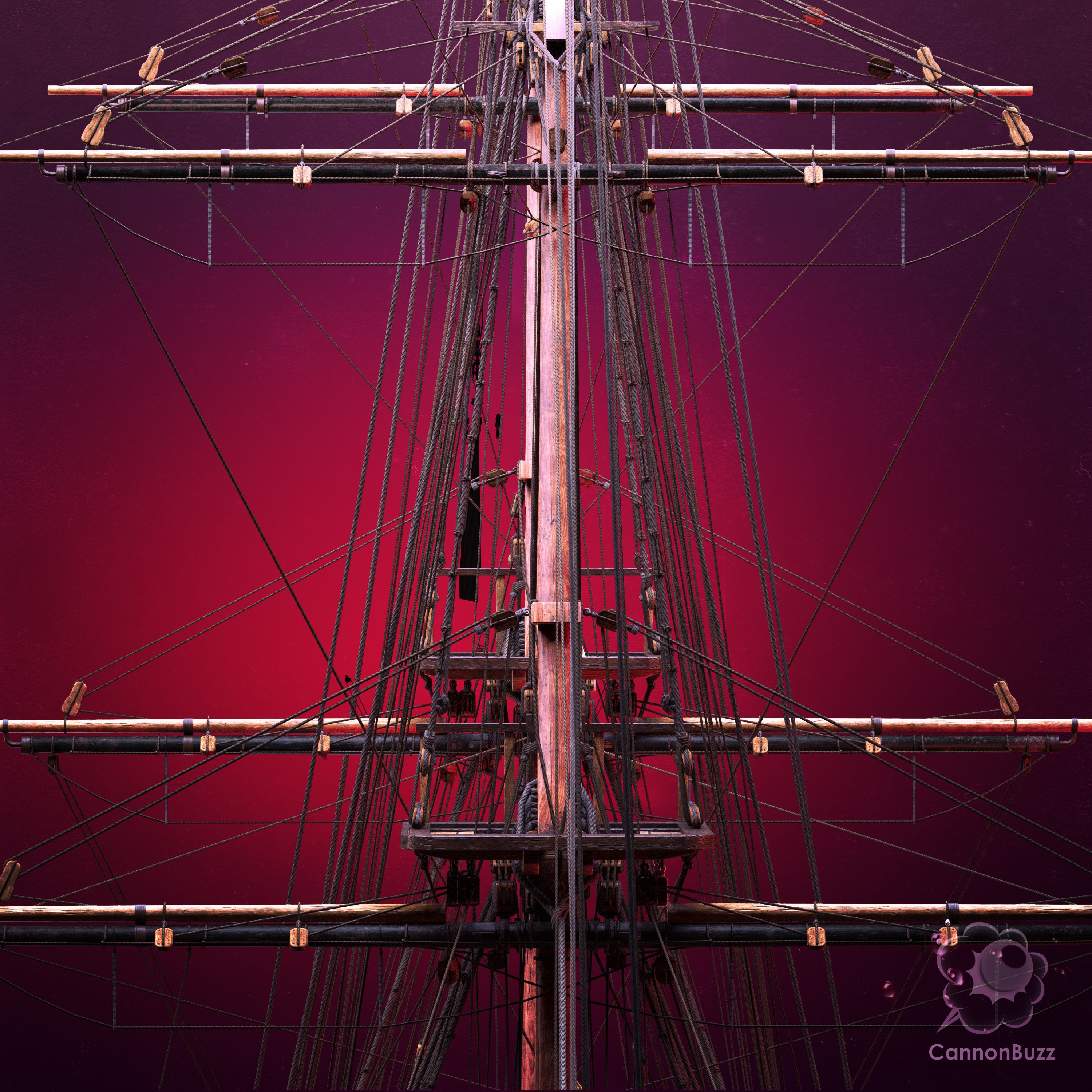 Brig Small Sail Ship - Low-Poly Game-Ready 3D Model - View 10