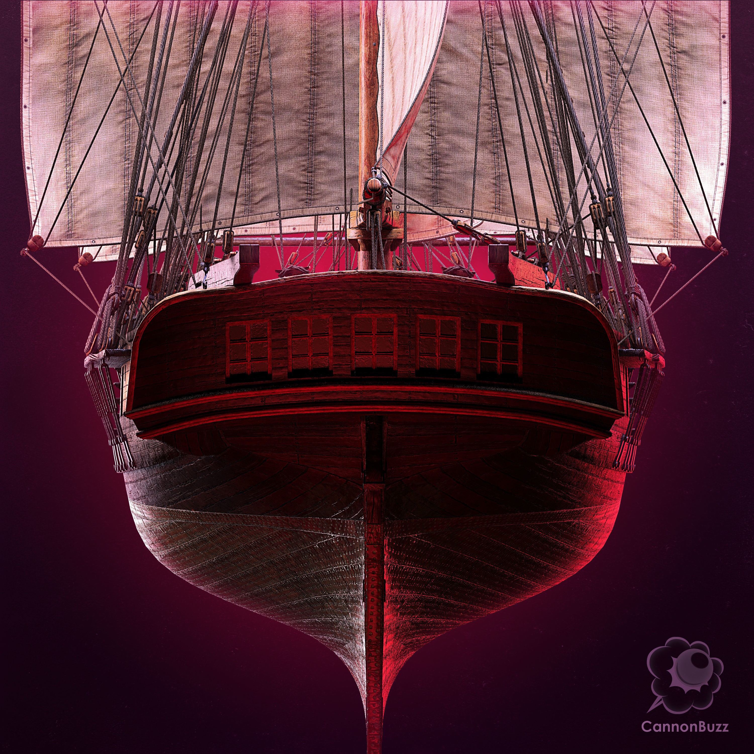 Brig Small Sail Ship - Low-Poly Game-Ready 3D Model - View 4