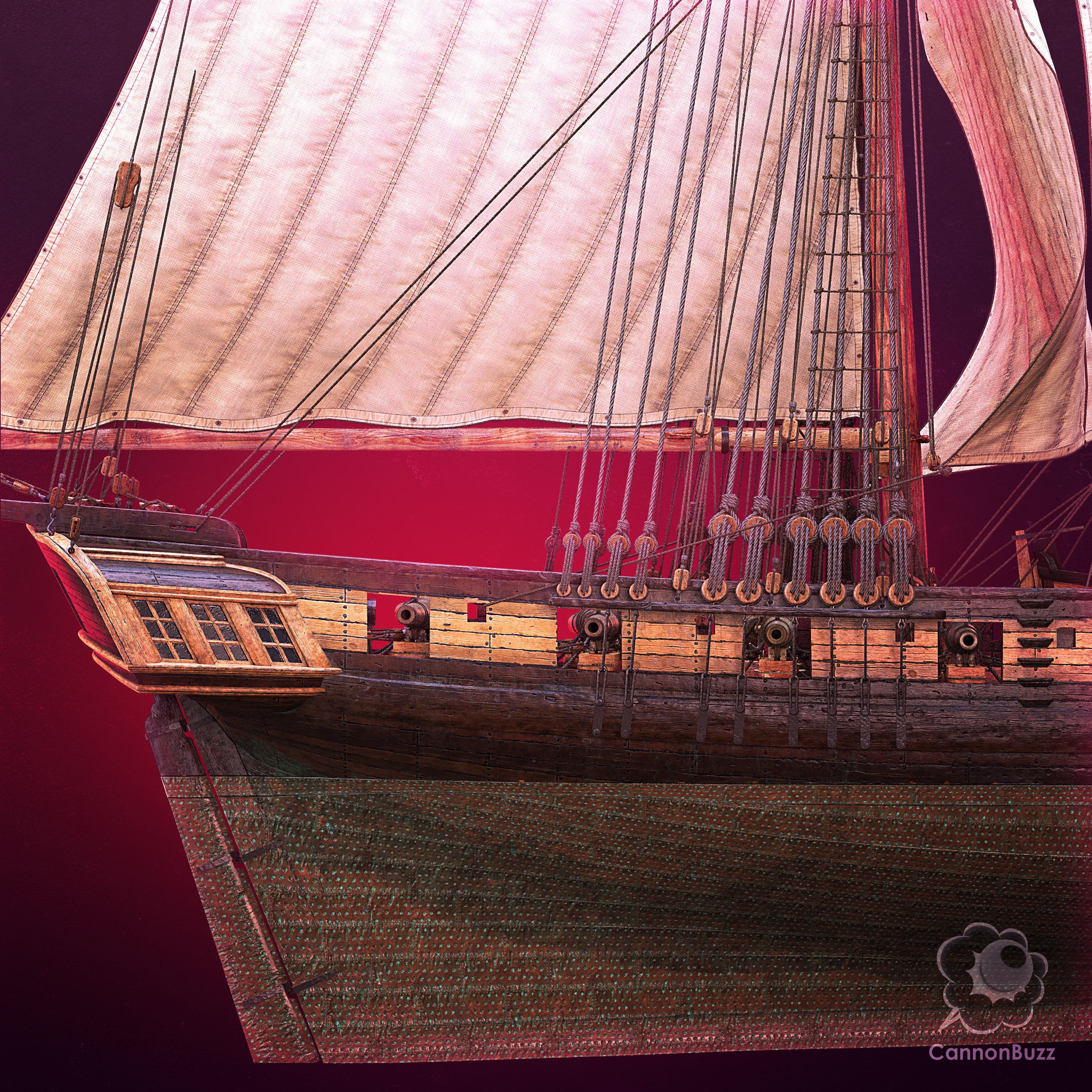 Brig Small Sail Ship - Low-Poly Game-Ready 3D Model - View 6