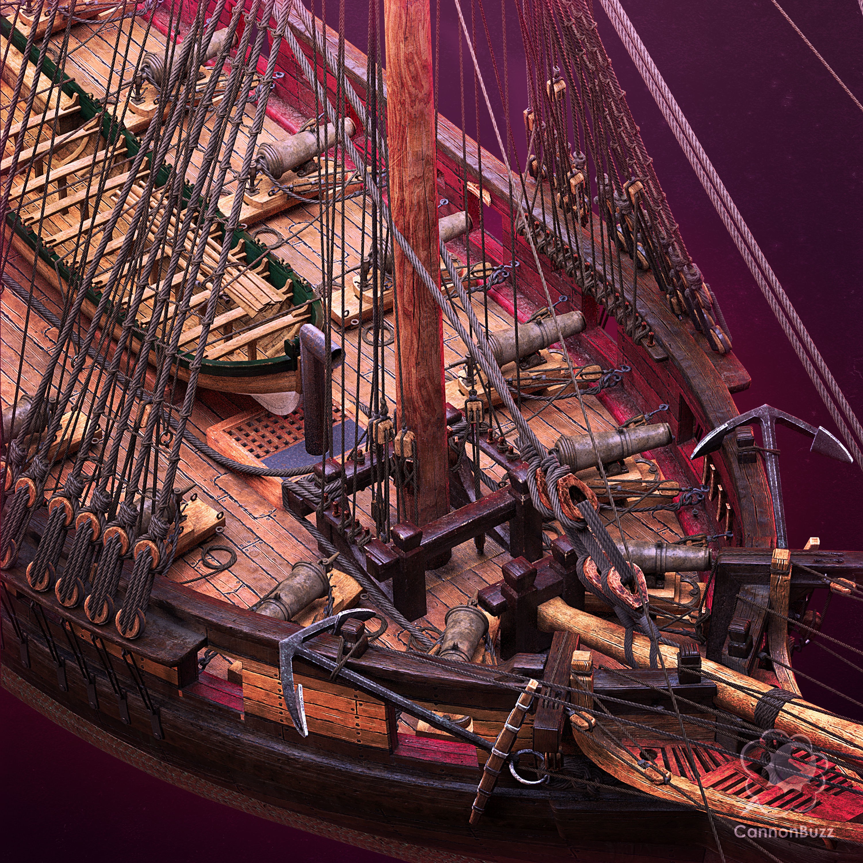 Brig Small Sail Ship - Low-Poly Game-Ready 3D Model - View 7